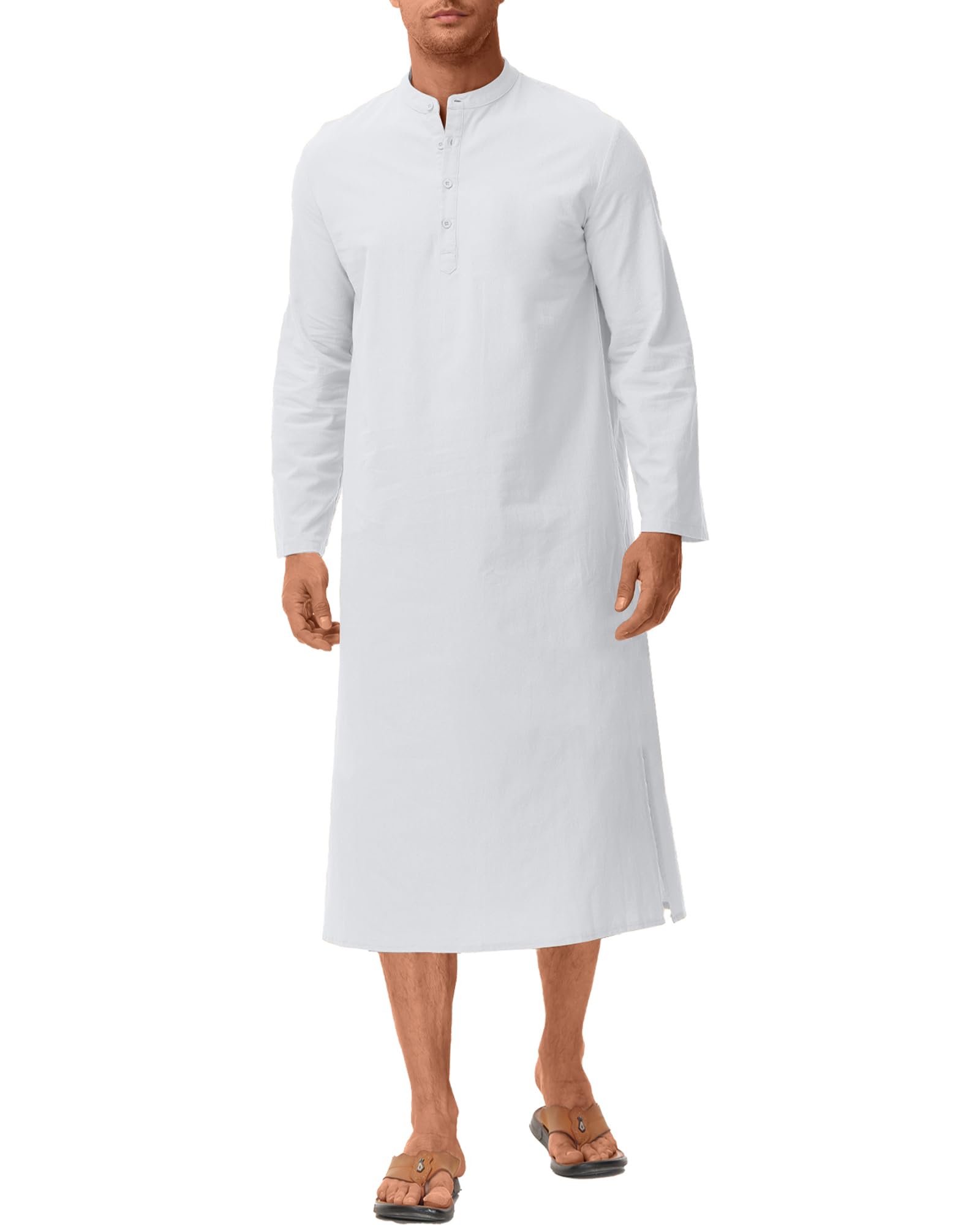 LVCBL Caftan pour homme - Col rond - Manches longues - Bouton haut - Thobe - Fendu latéral