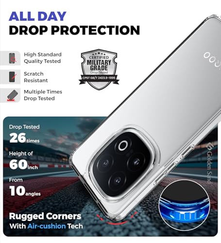 Image of Golden Sand for iQOO 13 5G Back Case - Ice Crystal Hybrid Shockproof Back Cover, Transparent PC Military Grade TPU, Crystal Clear