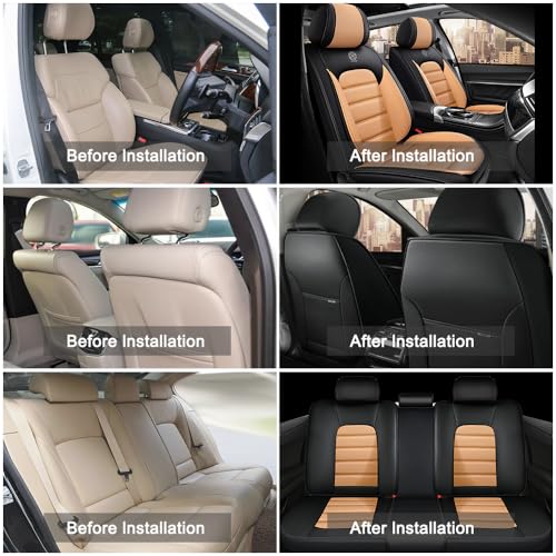 Image of Nappa Leather Seat Covers for Ford Bronco Sport 2021-2024,Car Seat Covers Full Set,Waterproof Seat Protectors Auto Seat Covers,Breathable Nonslip Interior Cover Seats for Cars(Black and Orange)