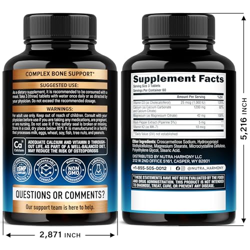 Calcium 1200 mg with Vitamin D3 - Calcium Citrate Supplements for Women & Men - Bone Health, Strength & Density - High Absorption & Slow Release - Lab Tested, Made in USA - 180 Tablets, 60 Days Supply - Image 3