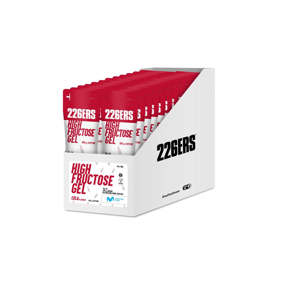 226ERS - High Fructose Gel, Energiegel für Sportler, mit Maltodextrin und Fruktose, mit 100 mg Koffein, vegan und glutenfrei, Kohlenhydratzufuhr, Geschmack Cola, 24 Gels x 80 g