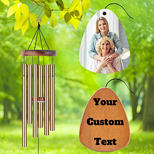 Image of Personalized Custom Wind Chimes Memorial Gift for Loss of Loved One Mother Dad Mom Dog Pets Customized Outdoor Sympathy Wind Chimes with Photo Text