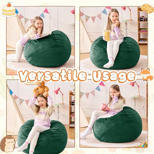Image of Bean Bag Chairs for Kids - 2.5FT Round Memory Foam Furniture BeanBag Chair - Kids /Teens Bean Bag Sofa with Soft Micro Fiber Cover - Fluffy Couch for Playroom Living Room Bedroom, Green