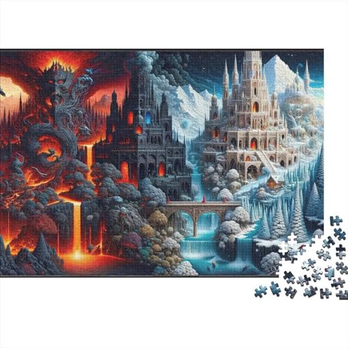Puzzle de 1000 piezas de dragón y castillo fantástico para adultos en tamaño de 70x50 cm