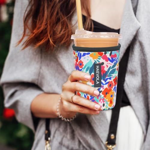 Image of Reusable Insulated Neoprene Iced Coffee Cup Sleeve, Durable Drink Sleeve for Cold Beverages, Beverage Holder for Iced Coffee, Bloom Burst