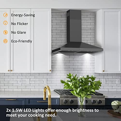 FIREGAS Black Range Hood 30 inch, Black Stainless Range Hood 30 inch