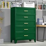 GAIOUS Tall Dresser for Bedroom 5 Drawers, Metal Dresser Chest of Drawers, Filing Cabinet with Drawers for Home Office Collection and Storage Small Size Files (Green)