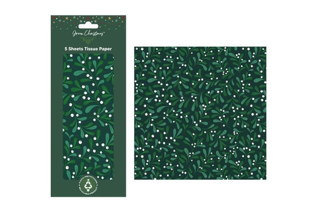 Premium Tissue Paper Sheets 50x75cm - Gift Wrap & Craft Paper Multi-Pack, Vibrant Colours & Themed Mixes for Present Wrapping, Hampers & Art Projects (20, Green Mistletoe, 30 x 20 Inch)
