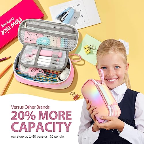 Image of Jcocylse Large Capacity Pencil Case Portable Pencil Pouch Bag School Supplies for College Students Girls Boys Adults (Pink)