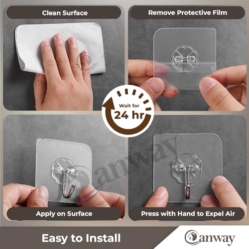 Image of CANWAY Plastic Pack Of 10 Self Adhesive Heavy Duty J Wall Hook No Drilling Needed To Use Inside Home & Kitchen, Transparent