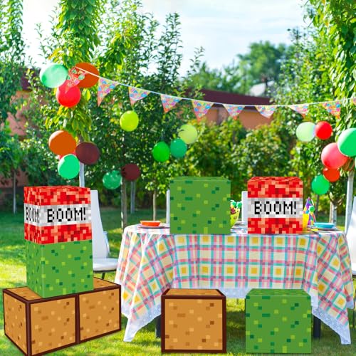 Image of 12Pieces Large Pixel Mining Party Boxes Video Game Party Decorations Pixel Mining Theme Birthday Parties Supplies Pixelated Video Gaming Centerpieces Boxes for Kid Teen Gift Birthday Parties Favor