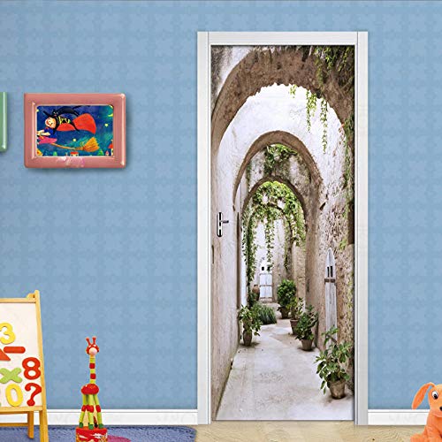 ZOOINB 3D Türtapeten Fototapete Selbstklebend Tür Wandaufkleber 77X200Cm Weinlesebogen Mit Grüner Rebe Wandbild Tür Poster Wasserdicht Türbild Für Wohnzimmer Kinderzimmer Badezimmer Dekoration Cover