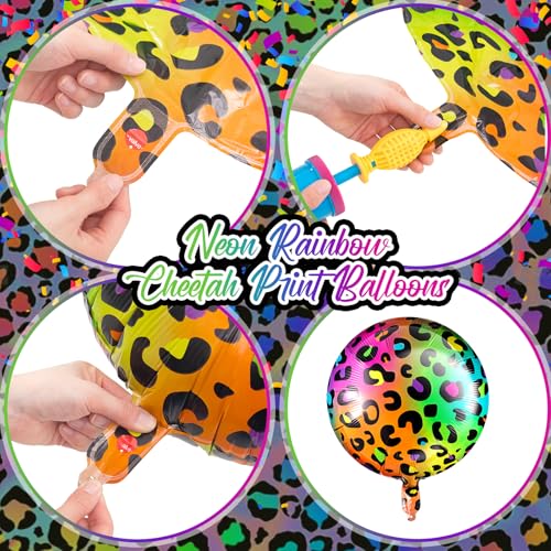 Image of BBTO 12Pcs 18 Inch Neon Rainbow Leopard Foil Balloons for Party,Multicolor