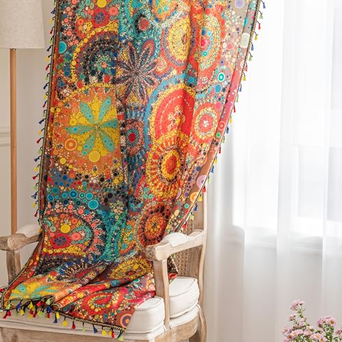 Image of Boho Curtains Geometric Light Filtering Semi-Blackout Window Curtains 63 Inches Long Rod Pocket Drapes for Living Room 2 Panels-Dot Colorful