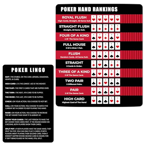 10 Pack Poker Hand Rankings Chart Hands Ranking Rules Card for Beginners,Poker Ranking Cards for...