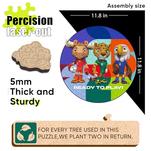 Image of FIFA World Cup 2026 Mascot Wooden Jigsaw Puzzle for Kids & Adults, USA - Canada - Mexico Mascot 200 Pieces, Unique Shape Puzzle, Officially Licensed, Sports Gift for Fans, 5MM Thick