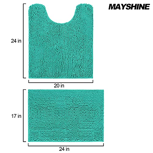 MAYSHINE Turquoise Chenille Bath and Toilet Mat Bundle #TOP11