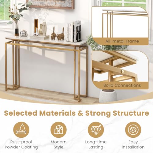 Mesa consola de mármol de 120 cm con estructura dorada para entrada 6