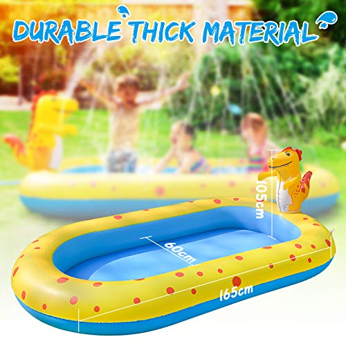 Inflatable Sprinkler Swimming Pool, Blow Up Kiddie Water Pool with Splash, Portable Cute Dinosaur Design Babies Toy Pool, Kid Lounge Water Park, for Toddler, Backyard, Outdoor, Garden, Summer Gift Blue - Thumbnail 4