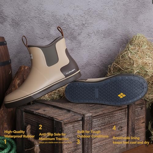 Image of Furuian Men's Deck Boots Waterproof Ankle Rain Boots Fishing Boots