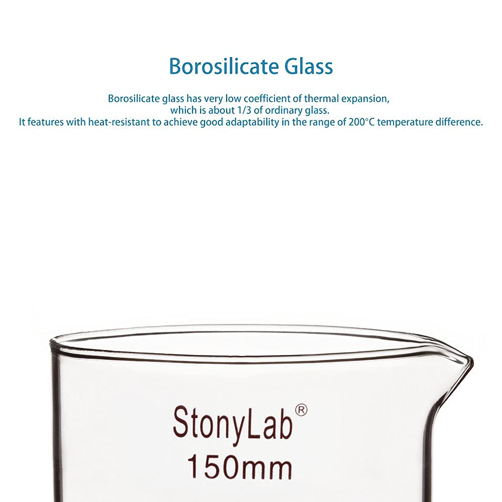 stonylab Piastre Petri con Beccuccio e Bordo Resistente, Piastra Petri in Vetro Borosilicato Riutilizzabili, Crystallizing Dish per Cristallizzazione e Evaporazione - 1000 ml Capacità OD 150 mm