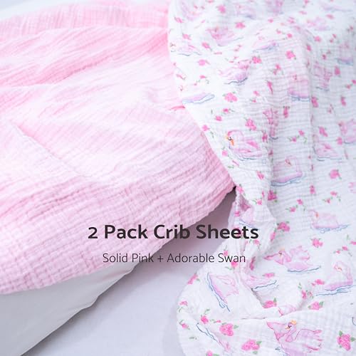 Image of LollyBanks Muslin Crib Sheet, 100% Cotton Fitted Crib Sheets for Girls