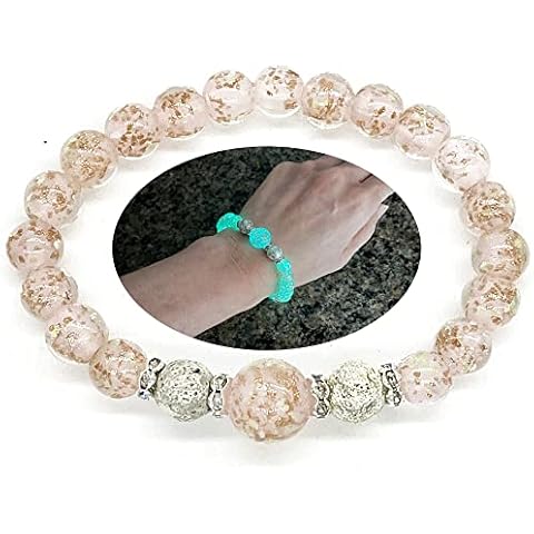 ARTSY Crafts Glow in the Dark Firefly Beads Bracelet for Women, Luminous Glass Beads Healing Crystal Glowing Beaded Bracelets, Mermaid Bracelet, Stretch Stackable Bangle Wristband (Pink) Cover
