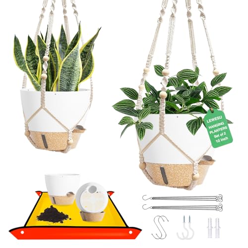 LEWESU Set of 2 Hanging Planters for Indoor Plants with