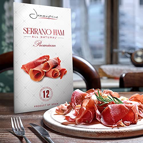 Premium Serrano Ham Sliced Cured - Spanish Jamon Serrano All Natural With No Nitrates Or Nitrites, Gmo Free And Gluten Free. (3 Oz Each, Pack Of 4 Units) #TOP7