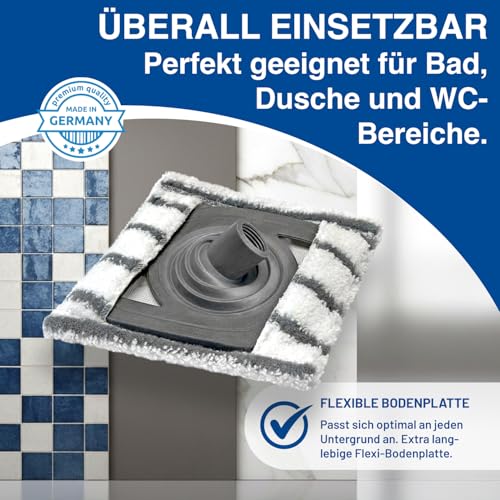 Rival Bad- & Fliesenwischer Flexi mit Microfaserbezug – Bodenwischer für Bad & Dusche – Wischer mit Teleskopstiel – ideal für Fliesen, Duschwände & Böden – anthrazit – Made in Germany