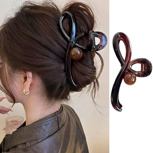 Pinza para cabello grande lazo marrón con perla acrílica miniatura 1