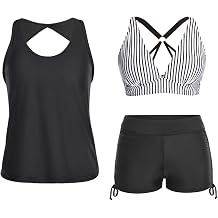 Yonique 3 Piece Tankini Swimsuits for Women Swim Tank Top Bathing Suits with Boy Shorts and Bra Athletic Swimwear