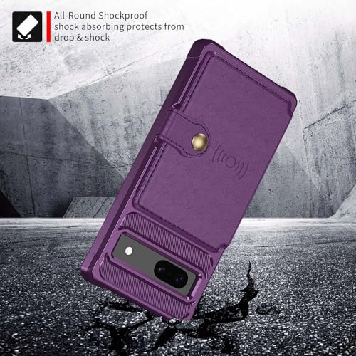 XYZNTMF for Google Pixel 7A Phone Case Flip Wallet Case with Card Holder Shockproof PU Leather Shell Magnetic Clasp Car Mount Protective Cover Case for Google Pixel 7A, Purple - Image 3