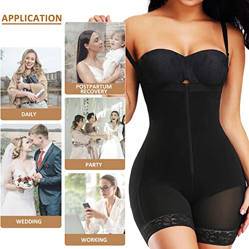Shymay Women's Shapewear Tummy Control Fajas Colombianas Moldeadoras Body Shaper Bodysuit Butt Lifter (Black, XX-Large)