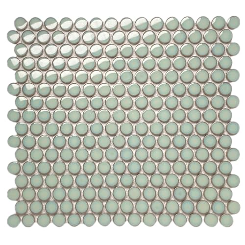 Tenedos Penny Round Vintage Green Glossy Porcelain Mosaic Tile for