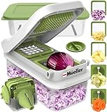 Mueller Pro-Series V Blade Veggie Chopper, Egg Slicer, Spiralizer, Dicer, Cutter, Food Chopper, Gifts for Mom, Kitchen Accessories & Kitchen Essentials with Food Container and Lid White Sand/Green
