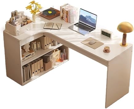 ZVTUL Shaped Desk, Corner Desk, Study Desk, Table with Integrated Desk and Bookshelf, Gaming Desk, Computer Desk, Storage Space, Vanity Desk, Low Desk, Right Facing Left, With Locker, Stable Load Capacity, Space Saving, Easy Assembly, Perfect for Study Rooms, Bedrooms, Study Desks, Office Desks White, 39.4 x 27.6 x 29.1 inches 10000 x 7 x 7 x 70 x 7 x 7 x 7 x 7 x 74 cm Turn Left