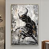 Black and White Cow Canvas Wall Art Bull Painting Cattle Picture Wall Decor Canvas Abstract Animal Painting Texas Longhorn Poster Highland Cow Print Farmhouse Artwork Cow Wall Art 16x24in No Frame