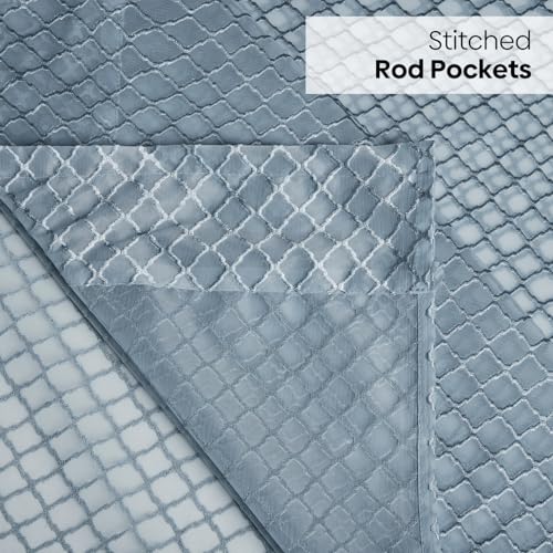 Image of haus & kinder Jacquard Sheer Window Curtains 5 Feet Long Pack of 2 Window Curtains, 5 Feet Curtains for Window, (Abstract Geometric Design, Silver Mesh, 114x152cm)