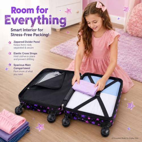 Image of CCJPX 5Pcs Kids Suitcase for Girls, 16 inch Travel Luggage Set with Spinner Wheels, Cat Hardside Carry on Toddler Rolling Suitcase Airline Approved (Black)