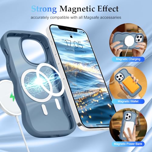 Pepmune for iPhone 12 Pro Max Case, Curly Wavy Frame Hard Translucent Matte Clear Back Cover for Women Men Compatible with Magsafe TPU Bumper Shockproof Phone Case for iPhone 12 Pro Max, Blue by Pepmune - Image 3