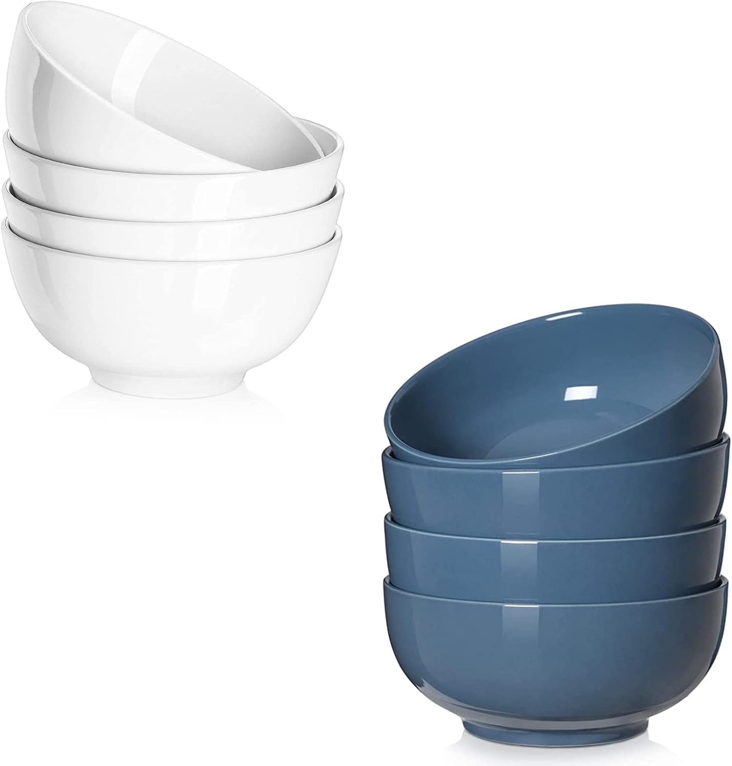 DOWAN 6" Ceramic Soup Bowls & Cereal Bowls - 22 Ounce Bowls Set of 4 for Kitchen (White & Airy Blue)