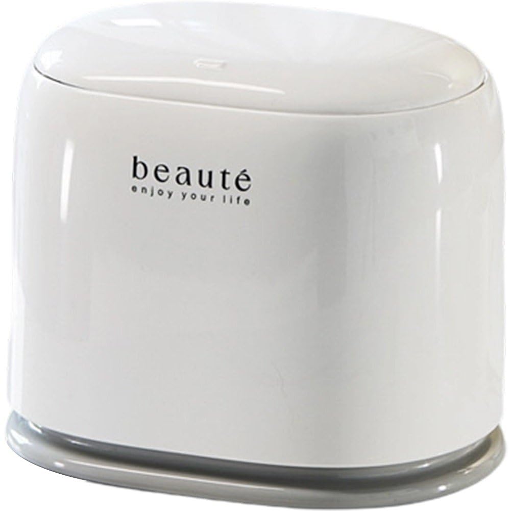 Uzztfa White Mini Trash Can With Lid, Small Desk Trash Can, Countertop Mini Garbage Can, Tiny Waste Basket, Press-Type Countertop Wastebasket