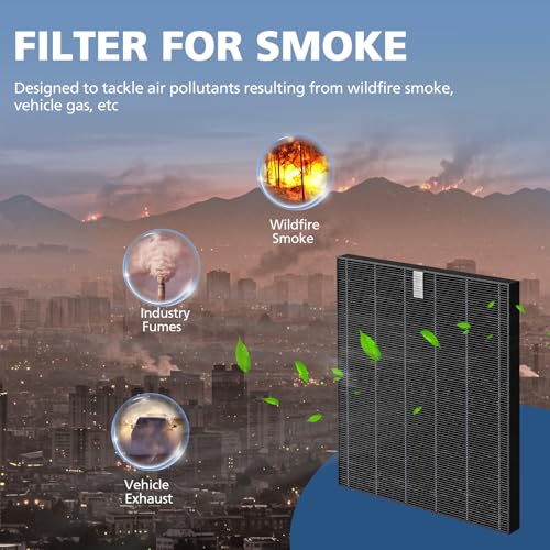 2 Pack C545 HEPA Smoke Replacement Filter S Compatible with Winix C545 Air Purifier, Replaces Part 1712-0096-00 and 2522-0058-00, 2 HEPA Filter + 8 Activated Carbon Filters, Black