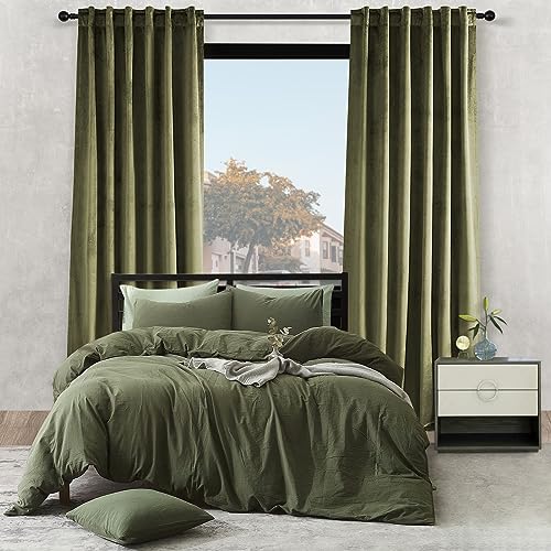 Topfinel CL145RB 80 Inch Curtains For Living Room Dark Green Velvet Curtains For Dedroom,Soundproof Noise Cancelling Room Darkening Back Tab Window Treatments Curtains,52X80,2 Panels Burg,Olive Green thumb #3