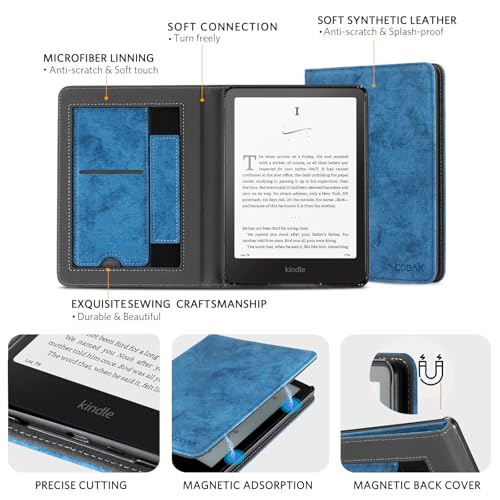 Image of CoBak Stand Case for 7 inch Kindle Paperwhite 12th Gen 2024 and Kindle Colorsoft with Hand Strap - Compatible with iPhone MagSafe, for Samsung /Belkin /Anker Wireless Charging Pads, Durable, Auto Sleep Wake