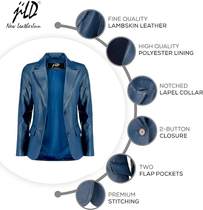 Jild Classic 2-Button Lambskin Leather Blazer Women - Casual Coat Long Sleeves Suit Style Leather Jacket Women - Image 5