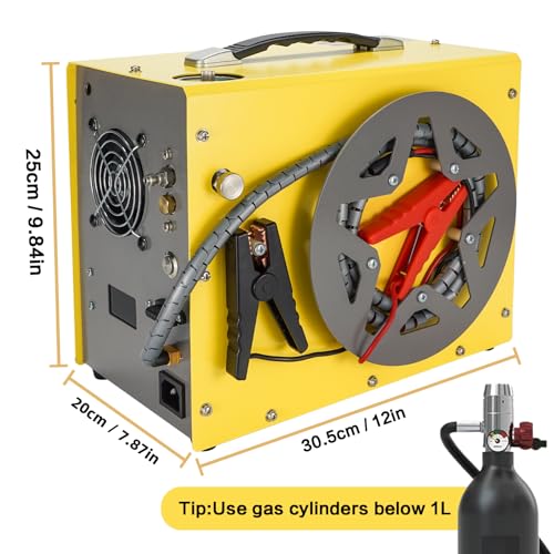 Image of PCP Air Compressor, Auto-stop Powered by DC 12V Car or Home AC 110V /220V, 4500Psi /30Mpa /300Bar Oil /Water Free,Wire Spool Portable Design,PCP Compressor for Paintball, Scuba, Air Rifle