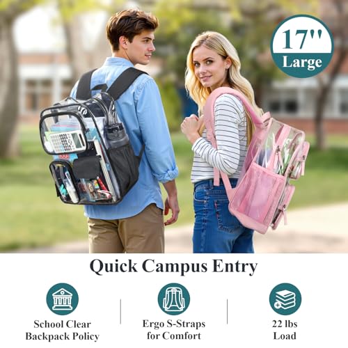 PACKISM Clear Backpack for School - 17 Inch Large Heavy Duty Clear Bookbag 3 Front Pockets for Boys Girls Students (Age 12+)2