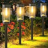 Benany Solar Outdoor Lights, 6 Pack Solar Pathway Lights with LED Tungsten Filament Bulb, Stainless
